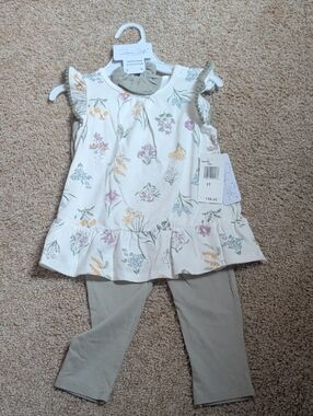 Baby Floral Ruffle Tunic & Legging Set - Cream with Pastel Flowers